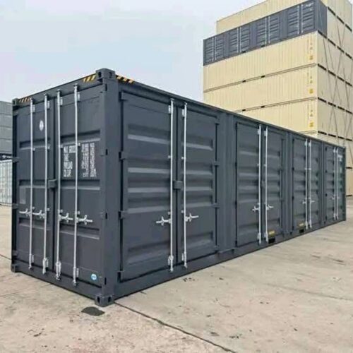 Contenedor High Cube de 40 pies con 4 puertas laterales gris oscuro